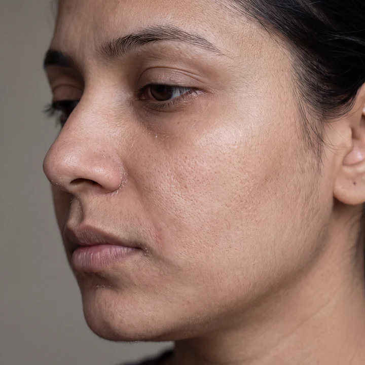 Close-up of dull, uneven-looking skin